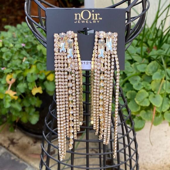 Noir Jewelry Gold and Rhinestone Dangle Earrings. NWOT! - Picture 1 of 4